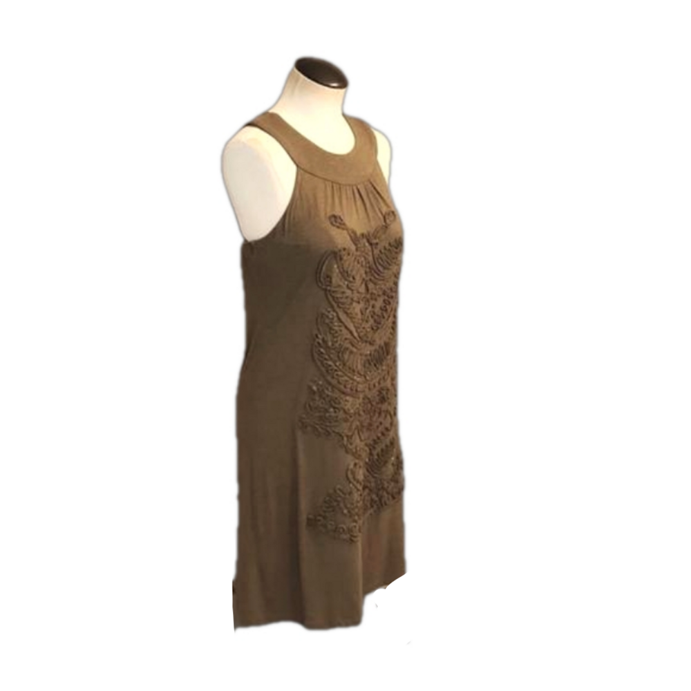 Olive Sleeveless Dress with Embroidered Front